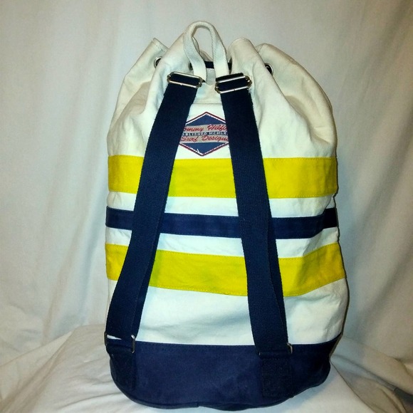 Tommy Hilfiger Beige-Yellow-Blue Canvas Backpack Extra Large RARE! Vintage 1990s main image 15